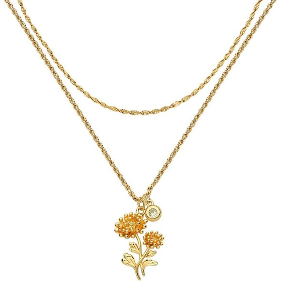 Birth Flower Necklaces for Women 18K Gold Plated Dainty Layered Birth Month Flow - Picture 1 of 7